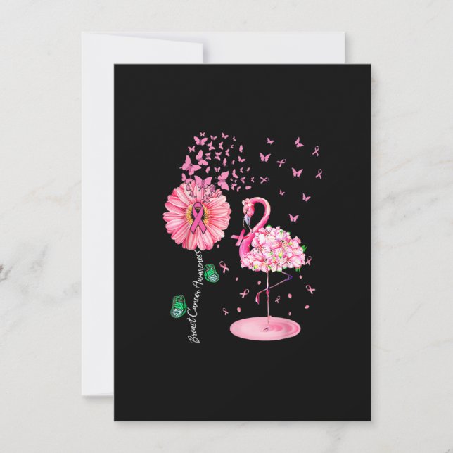 Rosa Bird Flamingo Breast Cancer Awareness Inbjudningar (Framsida)