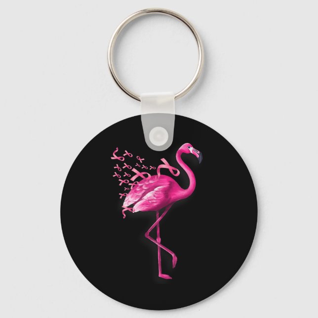 Rosa Bird Flamingo Breast Cancer Awareness Nyckelring (Framsida)