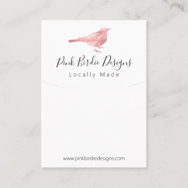 Rosa Bird Handmade made Jewelry Necklace Pendant Visitkort (Framsida)