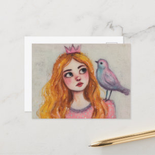 Rosa Bird på hennes skulder Vykort
