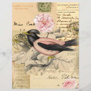 Rosa Bird, Script Vintage Collage Scrapbook Papper