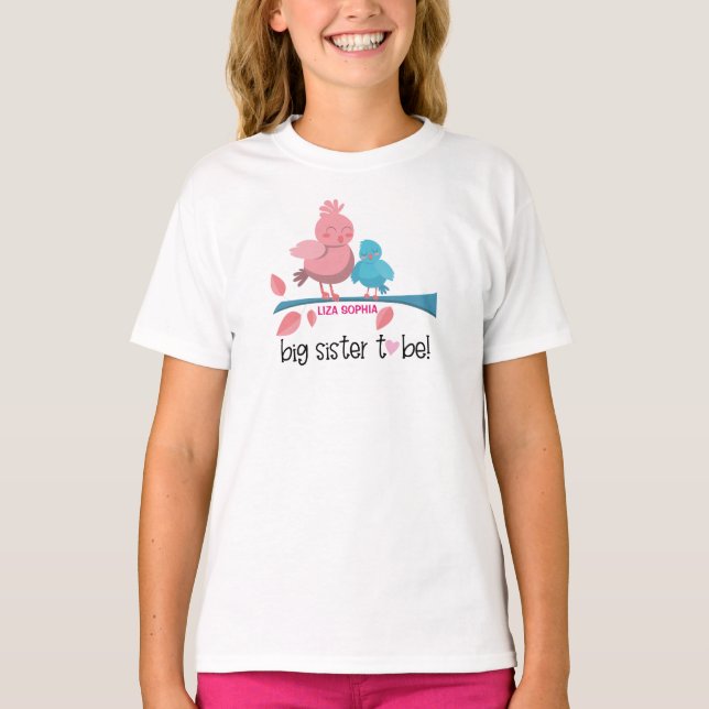 rosa Birds gravid annonserar storasyster T Shirt (Framsida)