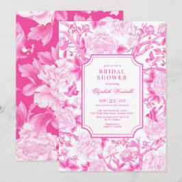 Rosa Birds & Peonies Chinoiserie Möhippa Inbjudningar