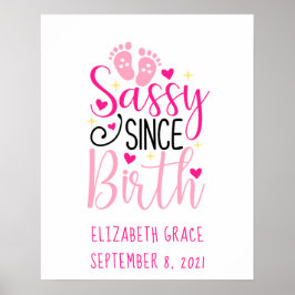 Rosa Birth Stats Baby Footprint Sassy sedan födsel Poster