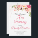 Rosa Birthday 70th Surprise Blommigt Inbjudningar<br><div class="desc">Fira en speciell milstolpe med den vackra vattenfärgen ro botaniska födelsedagsfest inbjudan som har blommigt gräns på vardera sidan av den elegant placerade texten. Färg omfattar blekens rosa, djup burgundröd och plommon blandad med eterisk grön och små vita accentblommor. Anpassa textmallen med din information. Du kan redigera åldern till vilken...</div>