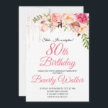 Rosa Birthday 80th Surprise Blommigt Inbjudningar<br><div class="desc">Fira en speciell milstolpe med den vackra vattenfärgen ro botaniska födelsedagsfest inbjudan som har blommigt gräns på vardera sidan av den elegant placerade texten. Färg omfattar blekens rosa, djup burgundröd och plommon blandad med eterisk grön och små vita accentblommor. Anpassa textmallen med din information. Du kan redigera åldern till vilken...</div>