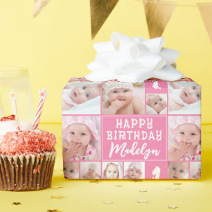 Rosa Birthday 8 Photo Collage Namn Age Presentpapper