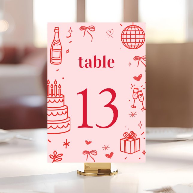 Rosa Birthday-Bordsnummer-kort | Trettio turer Bordsnummer (Skapare uppladdad)
