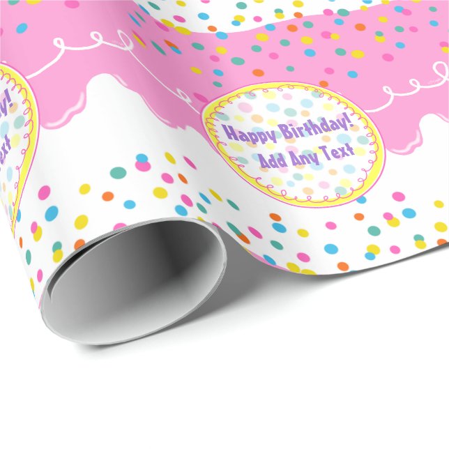 Rosa Birthday Cake Frosting Presentpapper (Rullad Hörn)