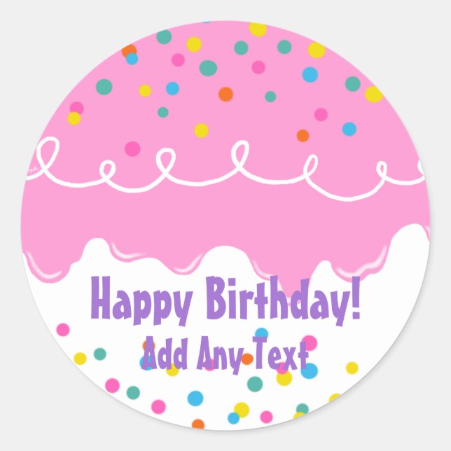 Rosa Birthday Cake Frosting Runt Klistermärke (Framsida)