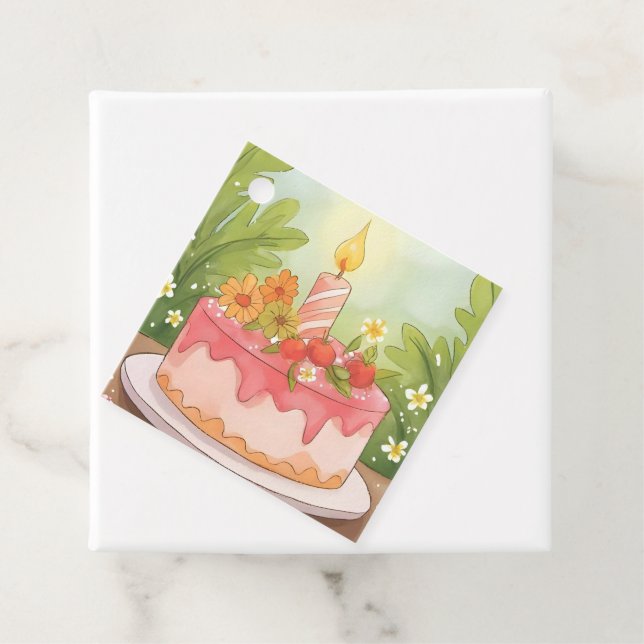 Rosa Birthday Cake | Grattis på födelsedagen Wish Gåvor Etiketter (På plats)