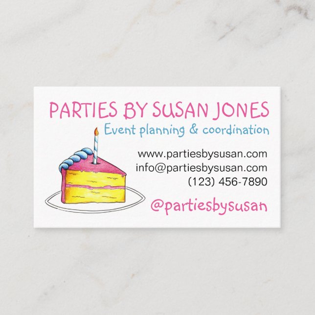 Rosa Birthday Cake Slice Party Event Planner Visitkort (Framsida)