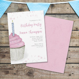 Rosa Birthday Cupkaka Simple Minimalist Cute Inbjudningar
