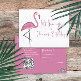 Rosa Birthday Cute Flamingo Trendig QR Code webbpl Vykort