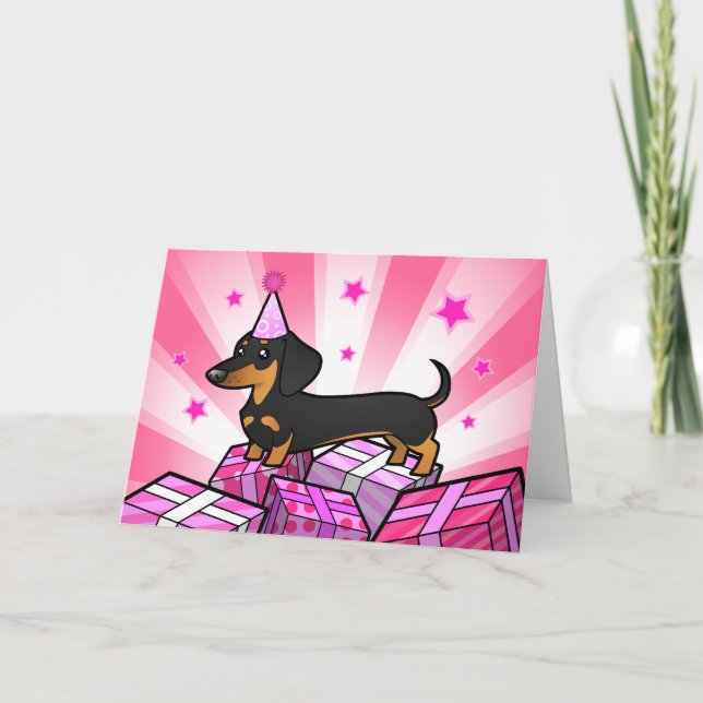 Rosa Birthday Dachshund (mjuk jacka) Kort (Framsida)
