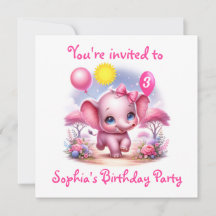 Rosa Birthday Elephant med ballonger
