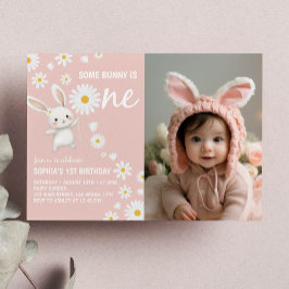 Rosa  Birthday-fotoinbjudan till Bunny Daisy Inbjudningar