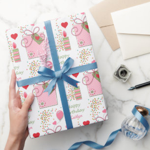 Rosa Birthday Gift Hearts Personlig Presentpapper