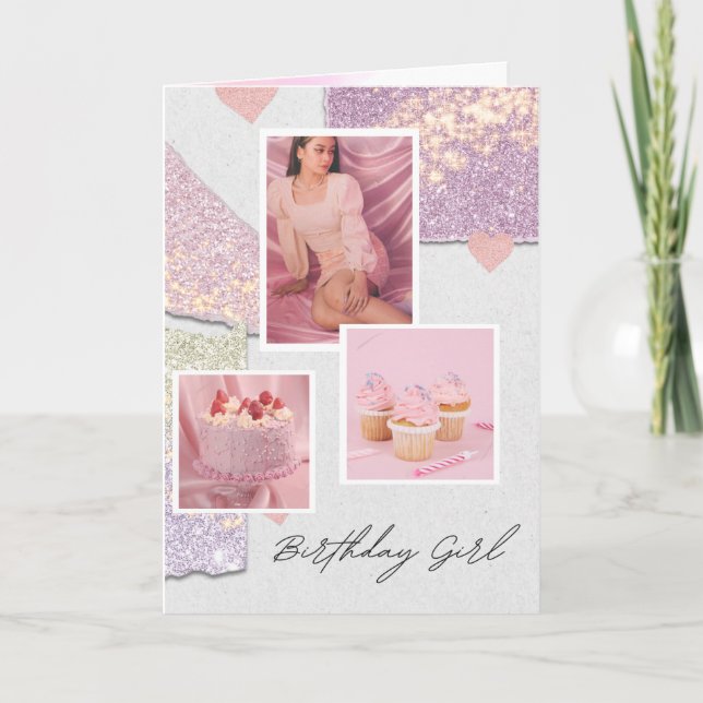 Rosa Birthday Girl Anpassat mappat gratulationskor Kort (Framsida)
