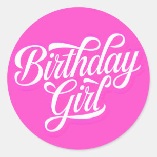Rosa Birthday Girl Runt Klistermärke