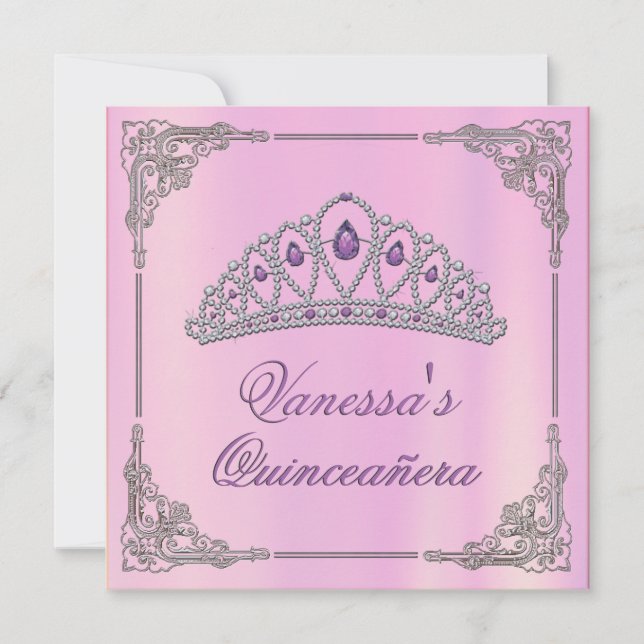 Rosa Birthday Inbjudan med Diamond Tiara (Framsida)