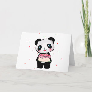 Rosa Birthday Panda Bear med Cake Fläkt Enthusiast Kort