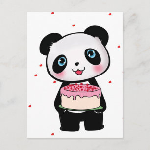 Rosa Birthday Panda Bear med Cake Fläkt Enthusiast Vykort
