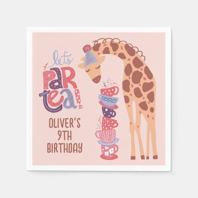 Rosa Birthday ParTea Giraffe Pappersservett (Framsidan)