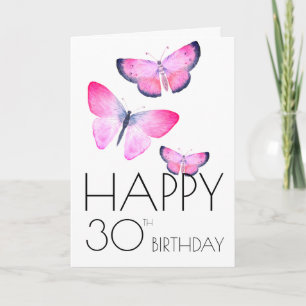 Rosa Birthday Watercolor Girly Butterfly varje år Kort
