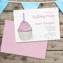 Rosa Birthday Whimsical Cute Cupcoa Simple Inbjudningar