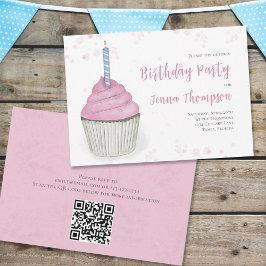 Rosa Birthday Whimsical Cute Cupcoa Simple Inbjudningar