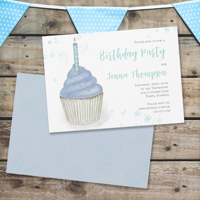 Rosa Birthday Whimsical Cute Cupcoa Simple Inbjudningar (Skapare uppladdad)