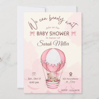 Rosa björn baby shower inbjudan