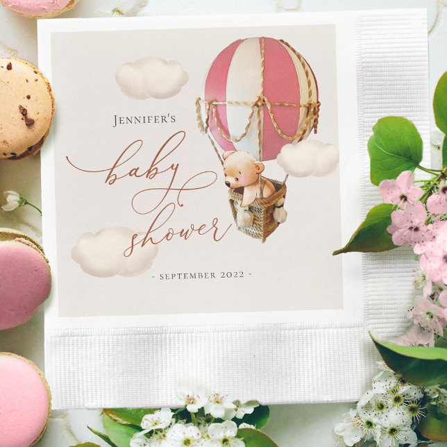 Rosa björn ballong baby shower flicka papper pappersservett (Skapare uppladdad)