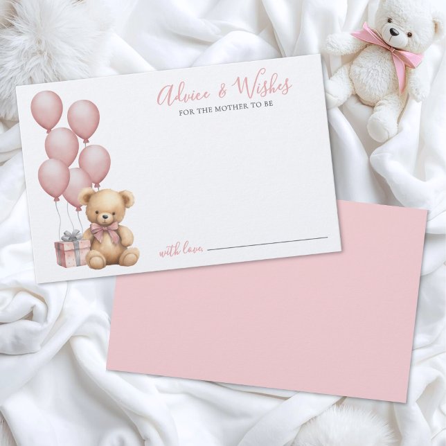 Rosa Björn Bebis Shower Rådkort (Pink Bear Baby Shower Advice Card )