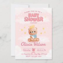 Rosa björn bebisshower inbjudan