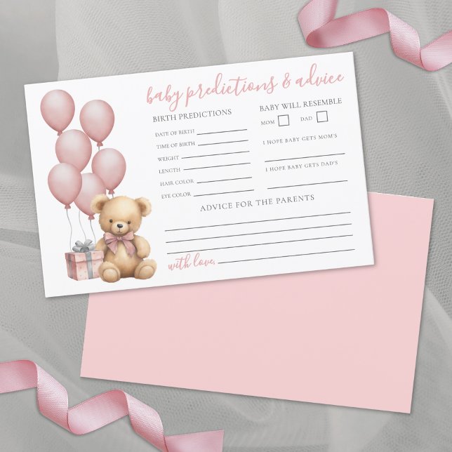 Rosa Björn Bebkalas Råd Förutsägelsekort (Baby Shower Advice Predictions Card)