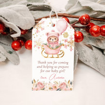 Rosa Björn Jul Babyshower Tack Gåva