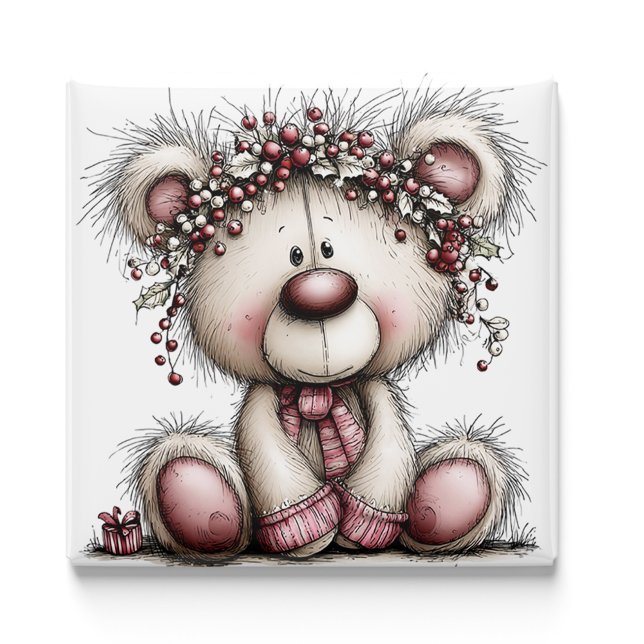 Rosa björn jul bär | Julmagnet Magnet (Pink Bear Christmas Berries | Christmas Magnet by PiggyPrint Sticker. by PiggyPrint Sticker.)