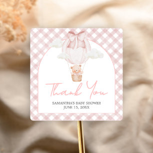 Rosa Björn Napptar Björnbabyshower  Fyrkantigt Klistermärke