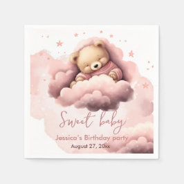 Rosa björn på moln baby födelsedag pappersservett