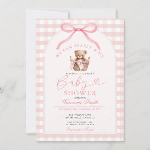 Rosa björn vi kan knappt vänta baby shower inbjudningar