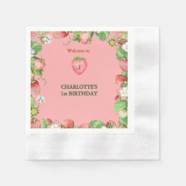 rosa Björnbär, söta flickor, första födelsedag Pappersservett