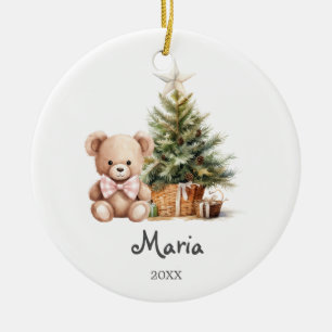 Rosa björnträd för bebis första jul julgransprydnad keramik