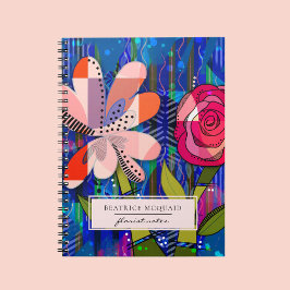 Rosa blå abstrakt modern blommig anteckningsbok