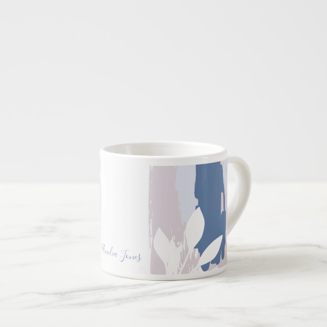 Rosa & Blå Abstrakt Penseldrag Monogramnamn Espressomugg (Framsida höger)