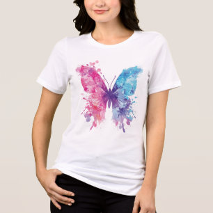 Rosa & Blå Akvarell Fjäril T-Shirt – Mjuk Pa