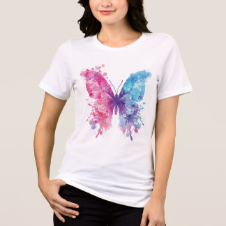 Rosa & Blå Akvarell Fjäril T-Shirt – Mjuk Pa