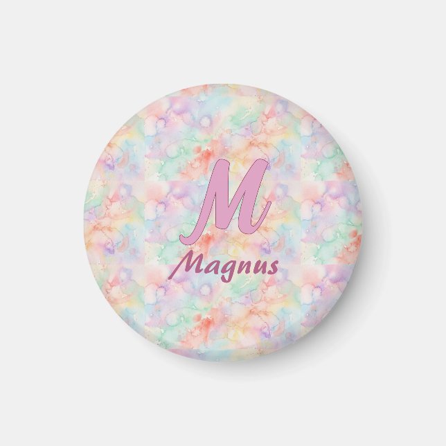 rosa blå akvarellpastell monogramnamn bokstav c magnet (Framsidan)