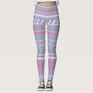 Rosa/Blå aztec Kvinnors förband Leggings